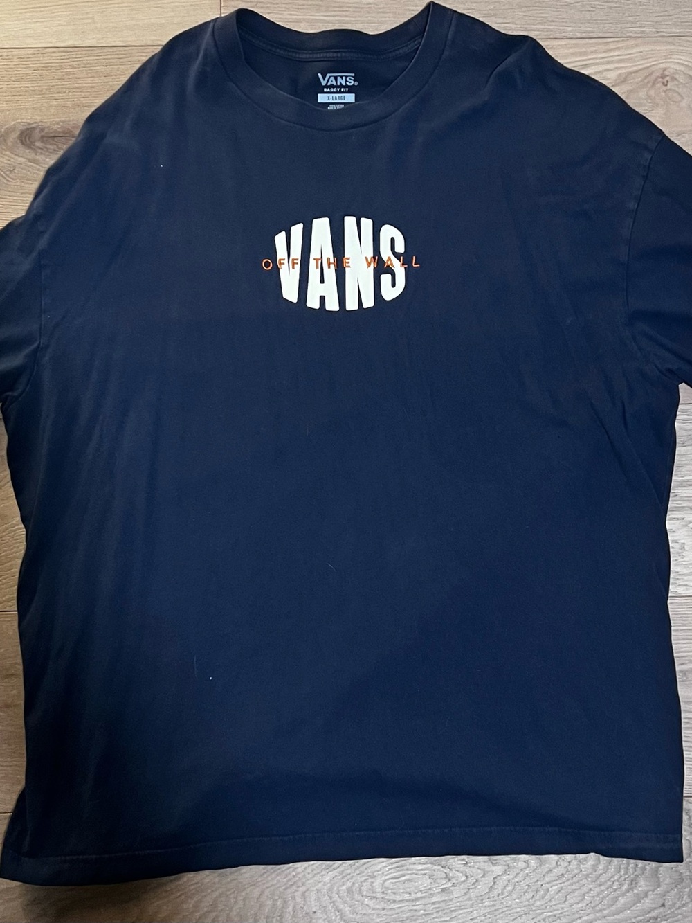 Vans Navy Tee with White Logo and Orange Accent